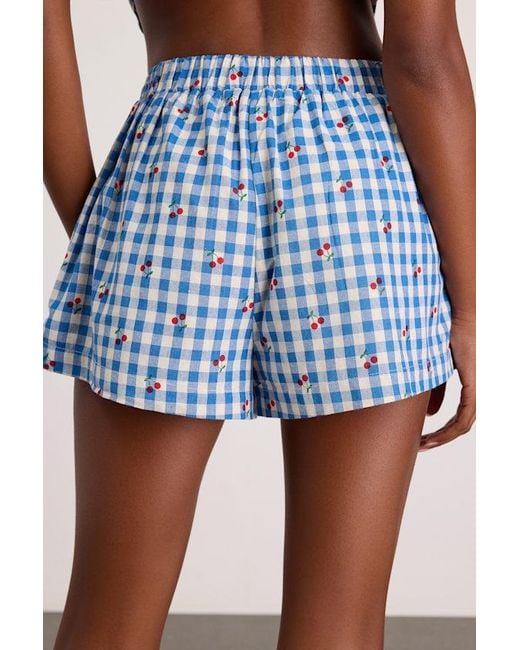 Lulus Blue Kelsey Gingham Cherry High-Rise Shorts