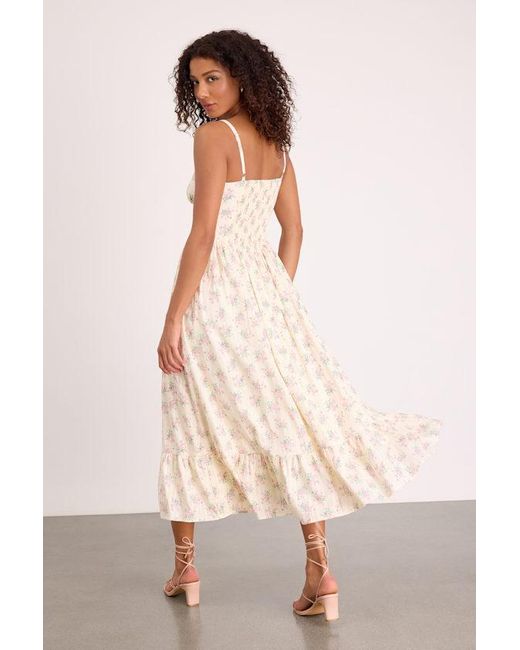 Lulus Natural Odilie Pale Floral Lace Sleeveless Midi Dress