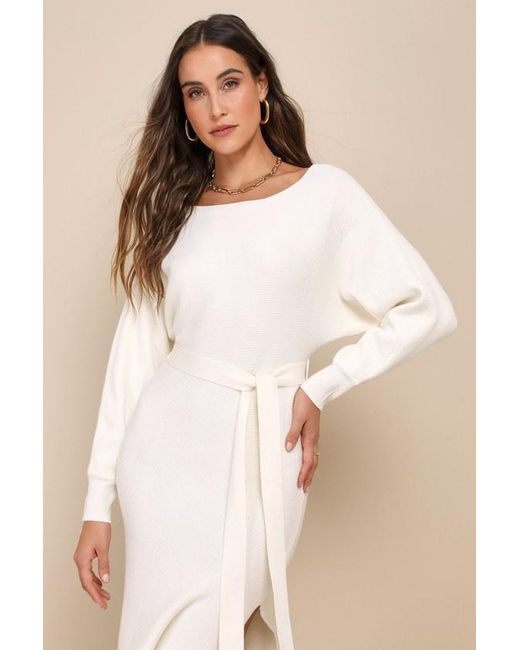 Lulus Natural Cozy Captivation Ribbed Dolman Sleeve Midi Sweater Dress