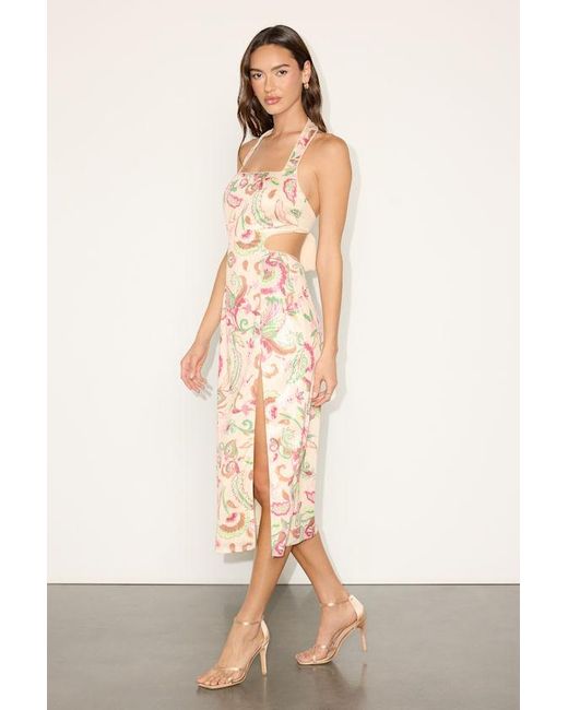 Lulus Natural Denaris Floral Sequin Tie-Back Midi Dress