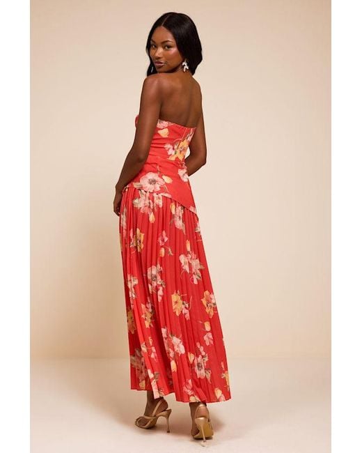 Lulus Red Novena Multi Floral Drop Waist Midi Dress