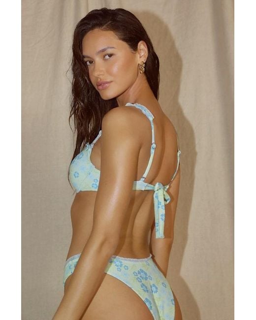 Dippin' Daisy's Blue Priscilla Lime And Floral Ruffled Underwire Bikini Top