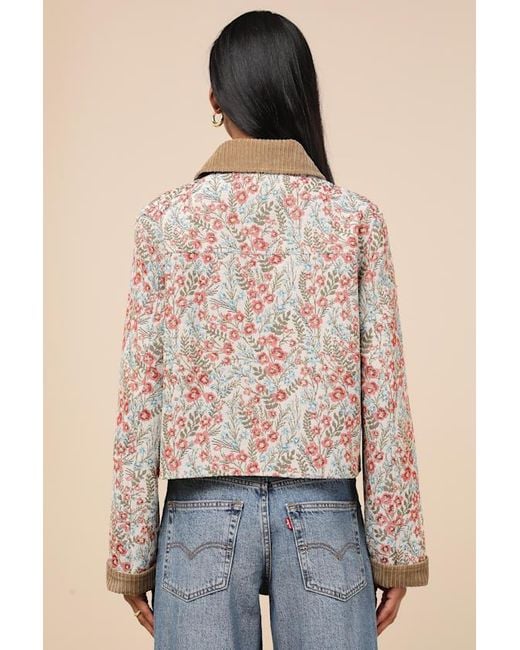 Lulus Natural Morrina Multi Floral Jacquard Barn Jacket