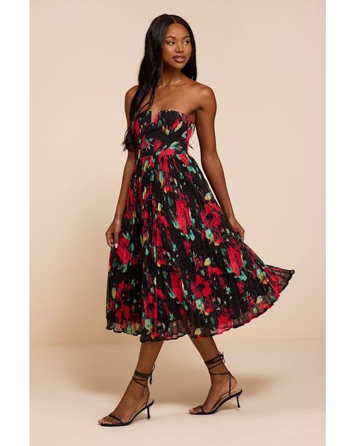 Lulus Black Renna Multi Abstract Strapless Midi Dress