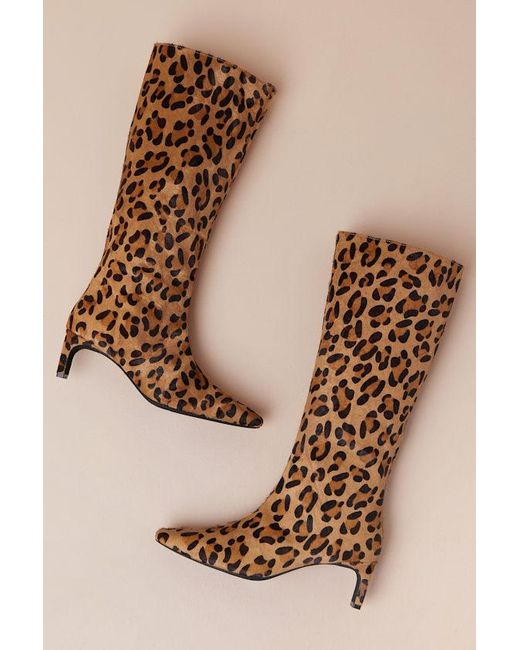 INTENTIONALLY ______ Brown Seville Cheetah Calf Hair Leather Knee-High Boots