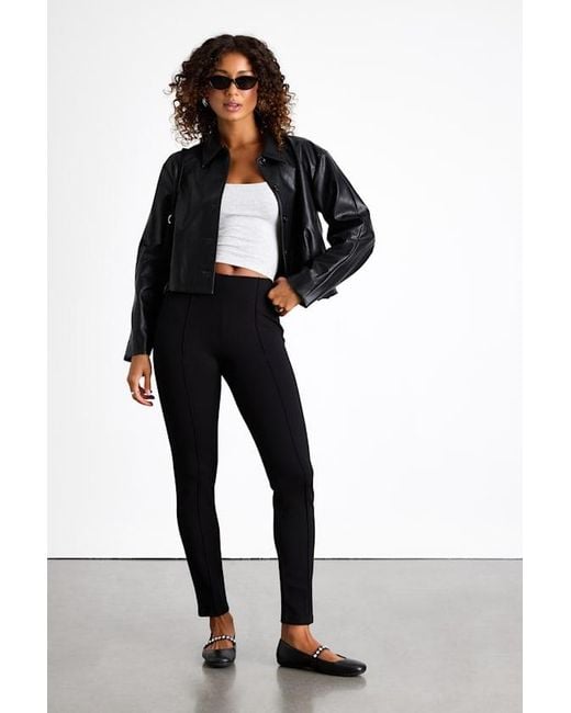 Lulus Black Quinn Ponte Mid-Rise Slim Leg Pants
