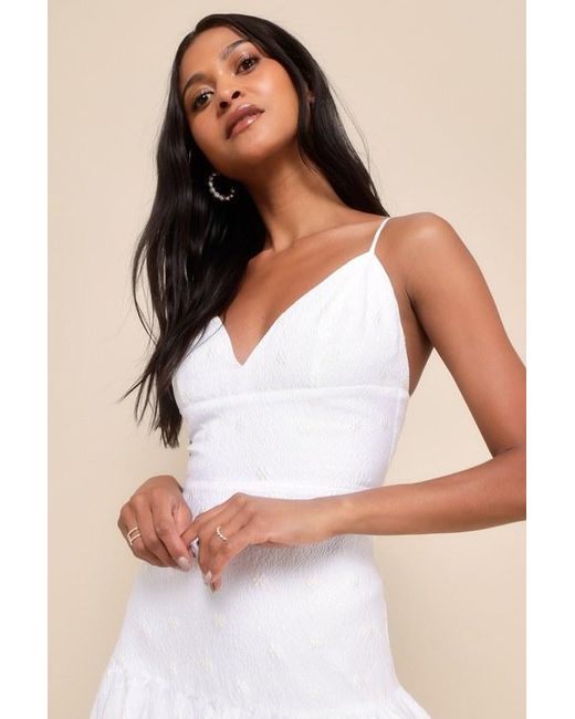Lulus Natural Serene Charm Textured Embroidered Drop Waist Midi Dress
