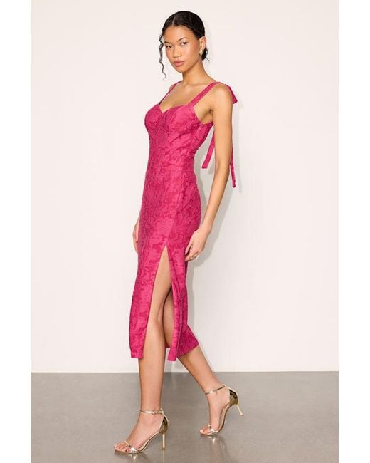 Lulus Pink Arasha Floral Jacquard Tie-Strap Midi Dress