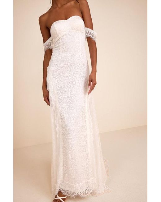 Lulus Natural Faye Embroidered Lace Off-The-Shoulder Maxi Dress