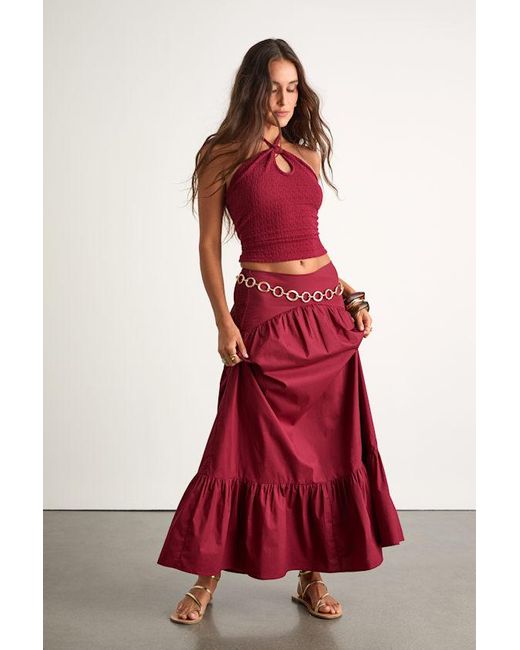 Lulus Red Juniper Cotton Mid-Rise Maxi Skirt