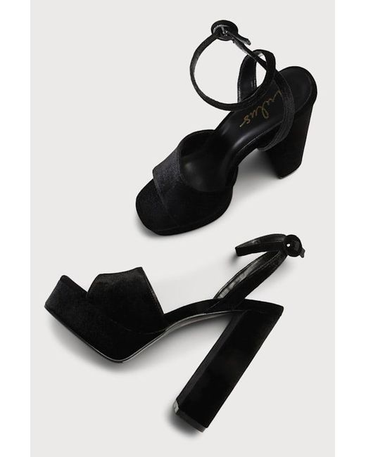 Lulus Black Gorgyy Velvet Platform High Heel Sandals