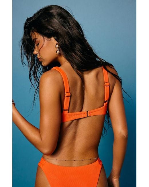 Lulus Orange Aloha Bright Ribbed Underwire Bikini Top