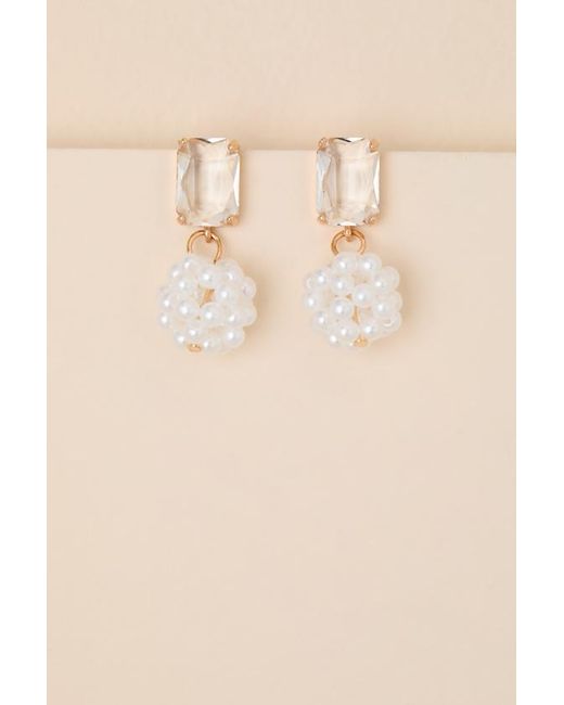 Lulus Brown Riesa Pearl Rhinestone Drop Earrings