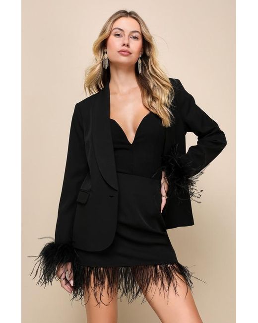 Lulus Black Upscale Vision Feather Blazer