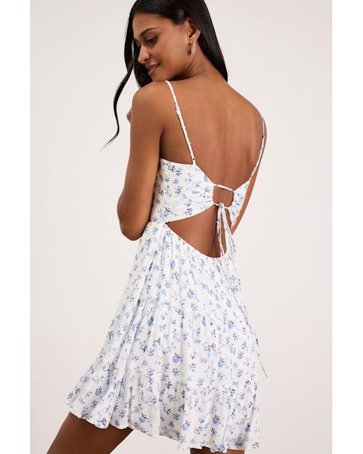 Lulus Natural So Effortless Floral Print Swiss Dot Tie-Back Mini Dress