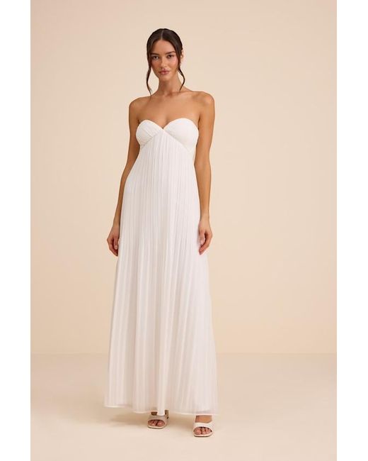 Lulus Natural Remley Pleated Strapless Maxi Dress
