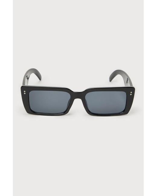 Lulus Black Icon Ready Rectangular Sunglasses