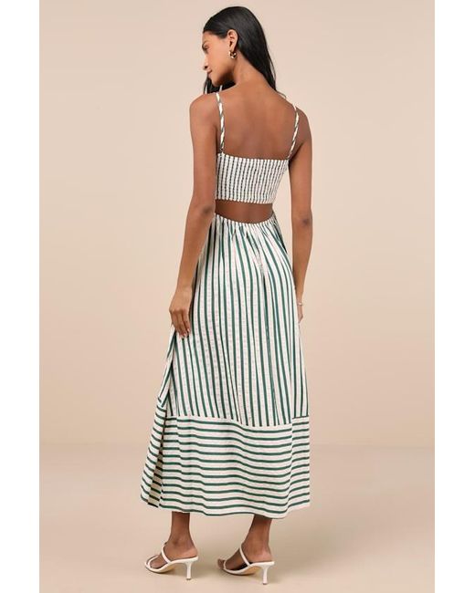 Lulus Blue Exceptionally Pristine And Cream Striped Cutout Midi Dress