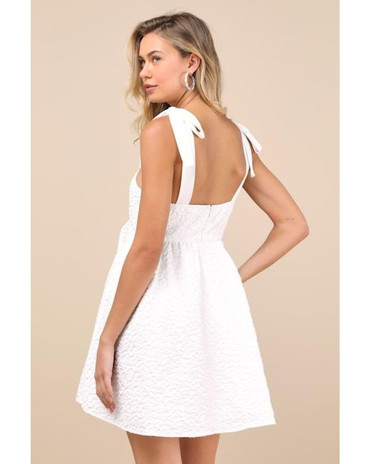 Lulus White Darling Composure Jacquard Floral Tie-Strap Mini Dress