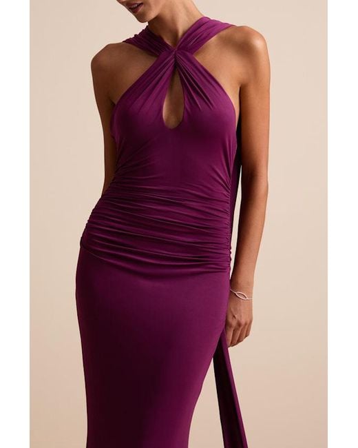 Lulus Red Noretta Plum Jersey Knit Keyhole Cutout Sash Maxi Dress