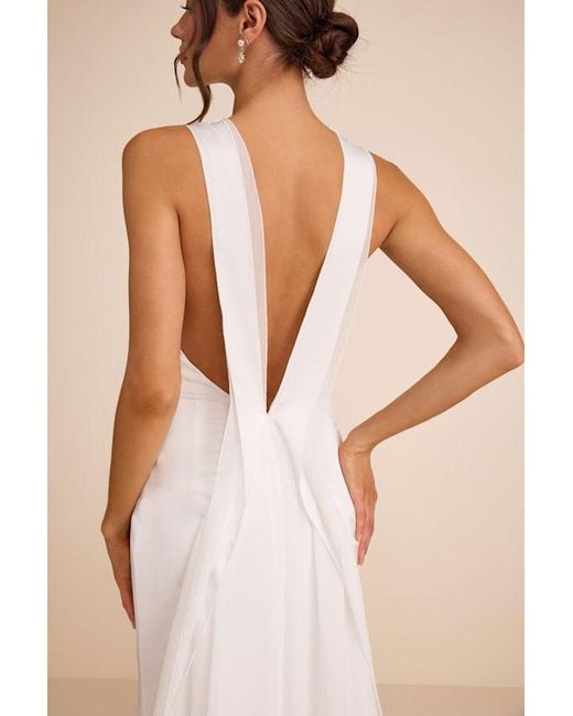 Lulus Natural Perilla Satin Mock Neck Column Maxi Dress