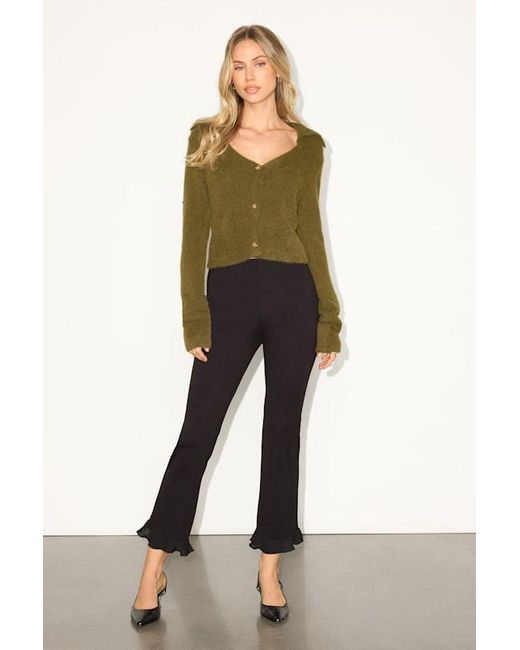 Lulus Green Poehler Eyelash Knit Collared Cropped Cardigan