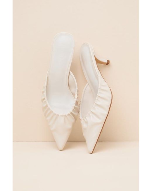 Billini Natural Eleanora Bone Ruched Kitten Heel Mule Pumps