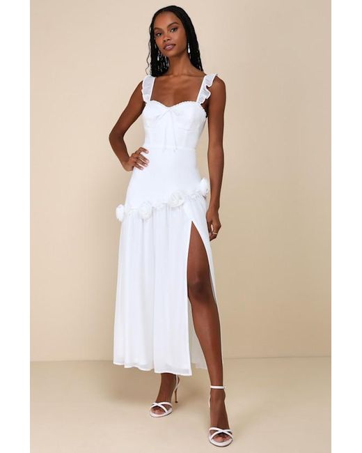 Lulus Natural Romantic Attitude Chiffon Rosette Drop Waist Maxi Dress
