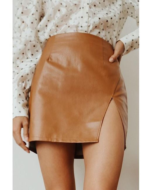 Lulus Natural Walking The Walk Camel Vegan Leather Mini Skirt