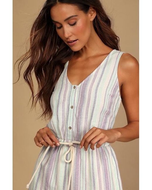Lulus Brown Forever Adventure Multi Striped Drawstring Romper