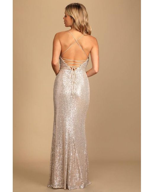 Lulus Natural Evenings Of Elegance Sequin Lace-Up Maxi Dress