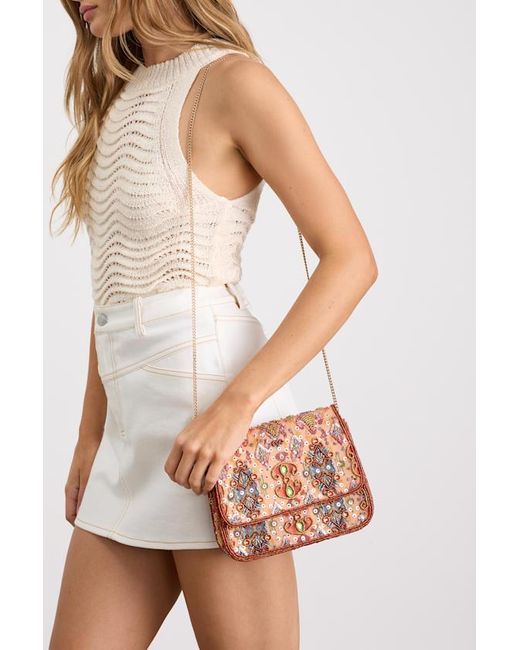 Lulus Orange Itzel Multi Boho Print Beaded Crossbody Bag