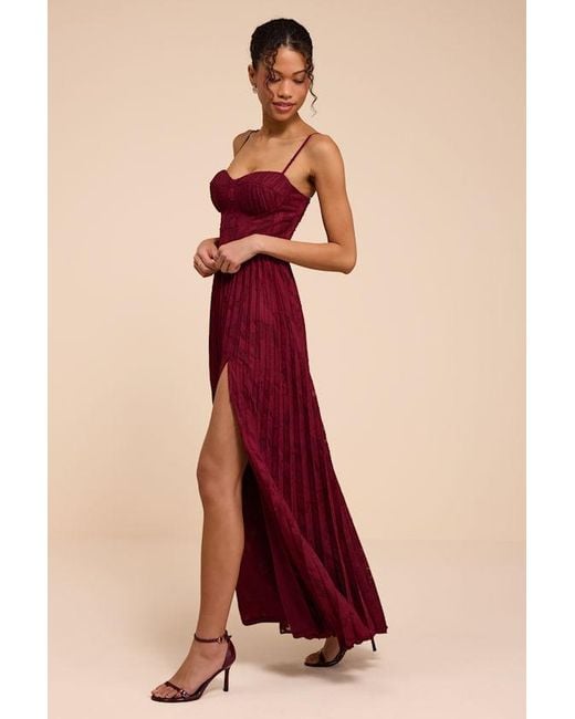 Lulus Red Dacie Floral Burnout Pleated Bustier Maxi Dress