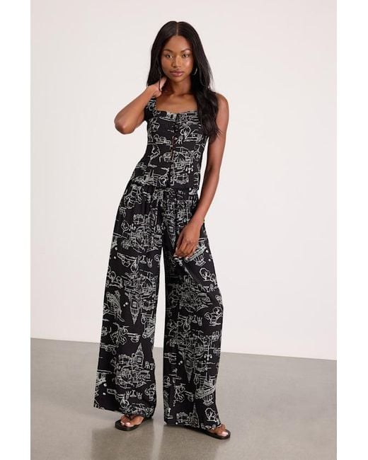 Lulus Black Ravia Print Wide-Leg Pants