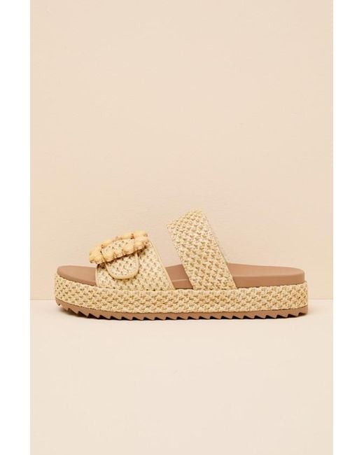 Lulus Natural Babette Raffia Buckle Platform Slide Sandals