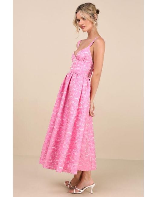 Lulus Pink Rudra Floral Jacquard A-Line Backless Midi Dress