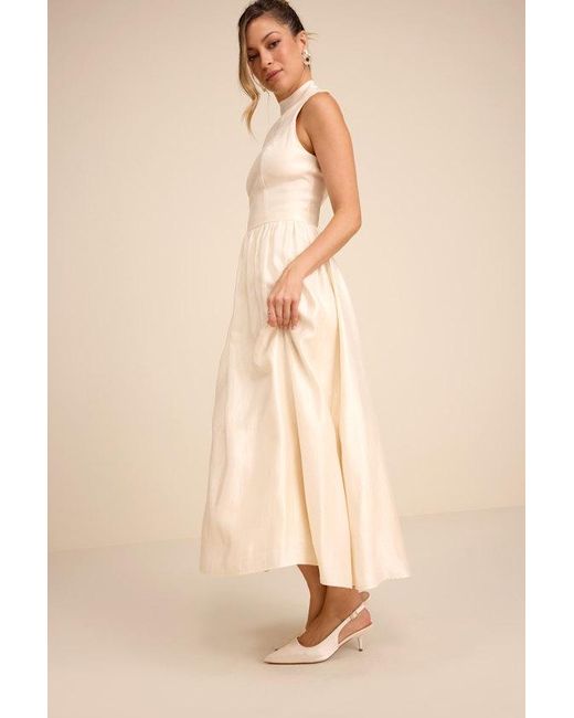 Lulus Natural Rivia Mock Neck Cutout Midi Dress