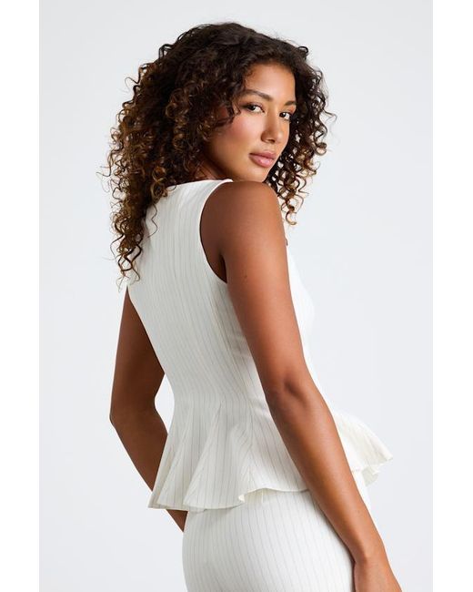 Lulus Natural Matija Pinstriped Boat Neck Peplum Sleeveless Top