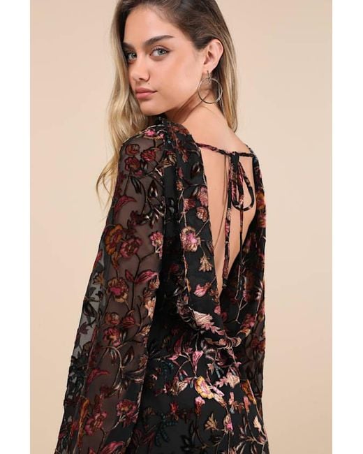 Lulus Black Charismatic Influence Burnout Velvet Cowl Back Mini Dress
