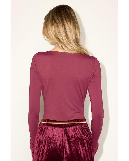 Lulus Red Naiari Slinky Knit Ruched Long Sleeve Bodysuit