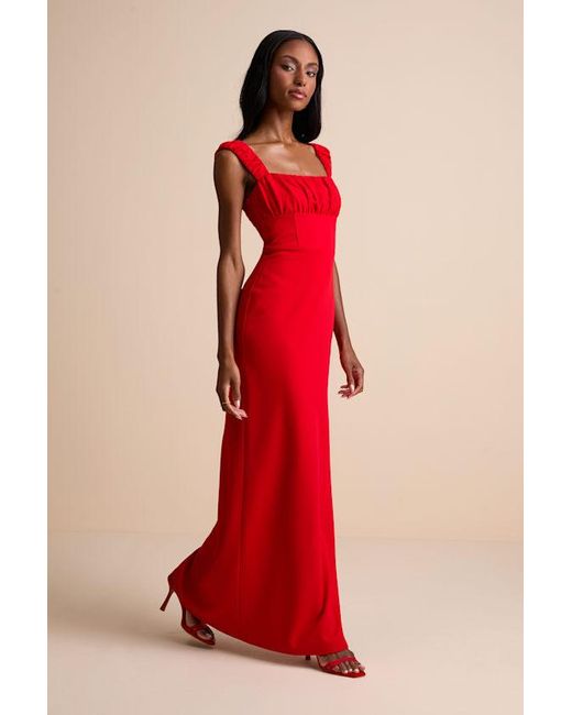 Lulus Red Tayla Sleeveless Ruched Column Maxi Dress