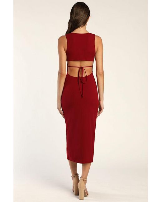 Lulus Red Sultry Elegance Cutout Bodycon Midi Dress