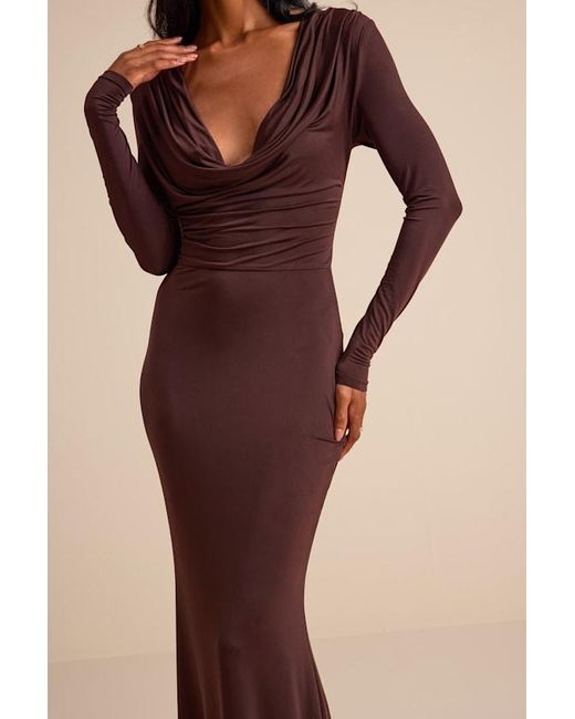 Lulus Natural Jennifer Jersey Knit Cowl Neck Maxi Dress