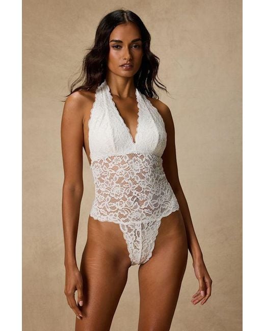 Lulus Brown Lara Sheer Lace Halter Bodysuit