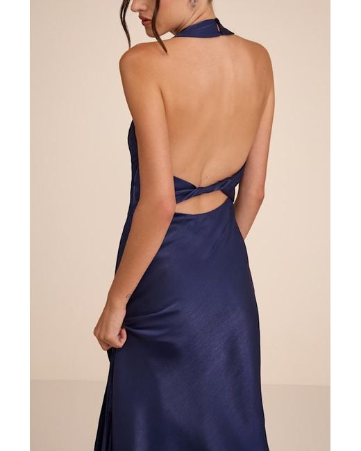 Lulus Blue Belin Satin Backless Midi Dress