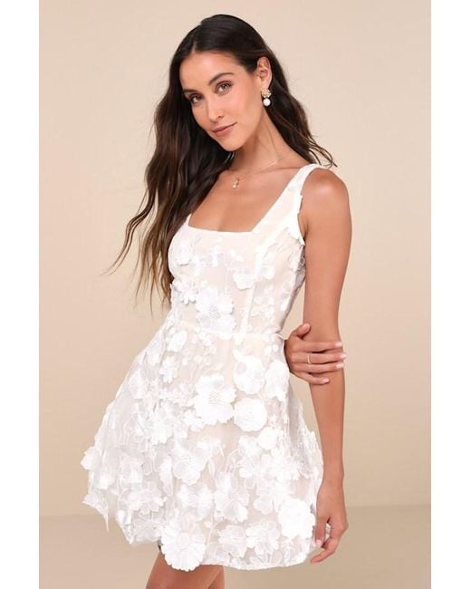 Lulus Natural Divine Intentions 3D Floral Embroidered Skater Dress