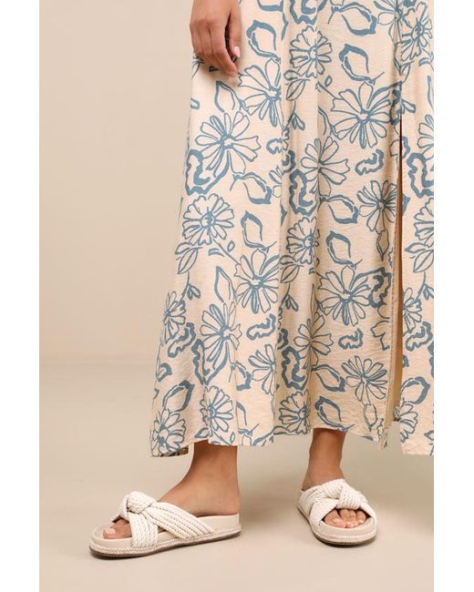 Lulus Natural Kellon Raffia Knotted Slide Sandals