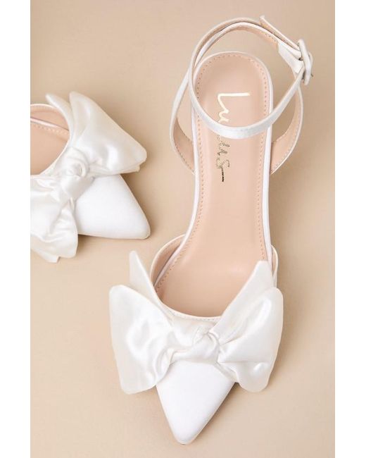 Lulus Natural Suttonn Satin Bow Ankle Strap Pointed-Toe Pumps