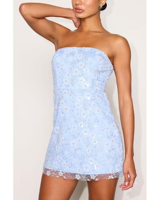 Lulus Blue Grecia Sequin Strapless Mini Dress