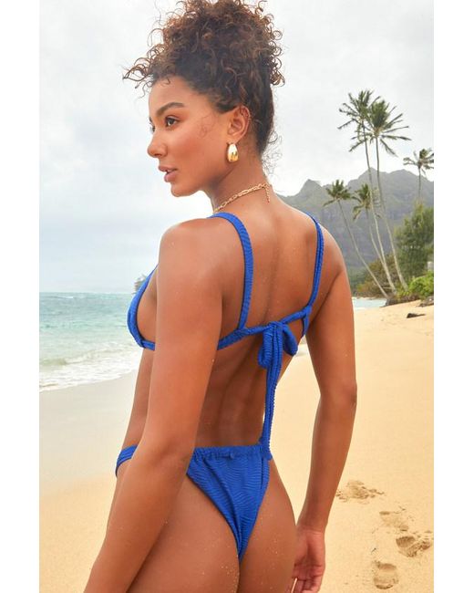 Rhythm Blue Castaway Bright Textured Triangle Bikini Top